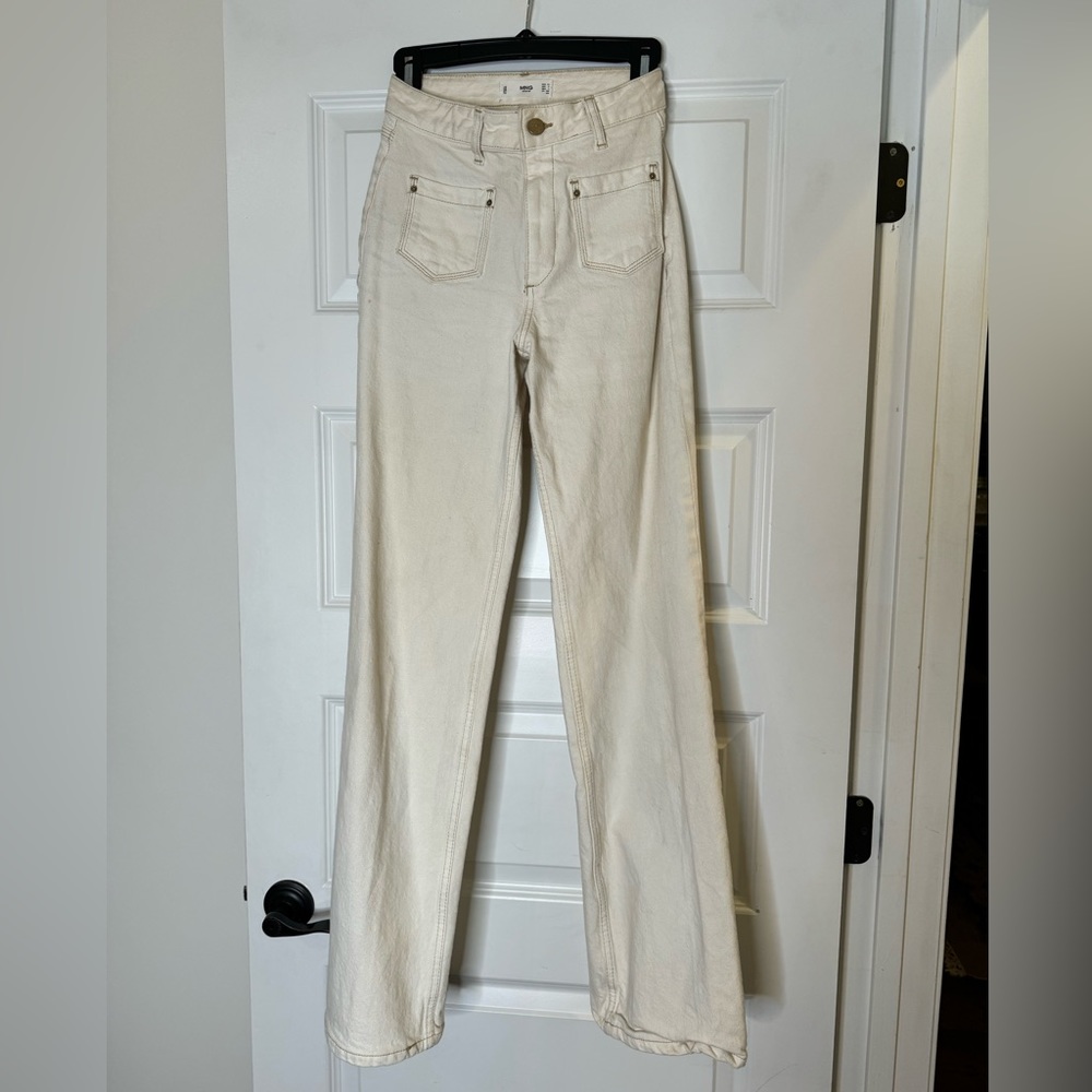 MANGO - high rise boot cut natural white denim jeans